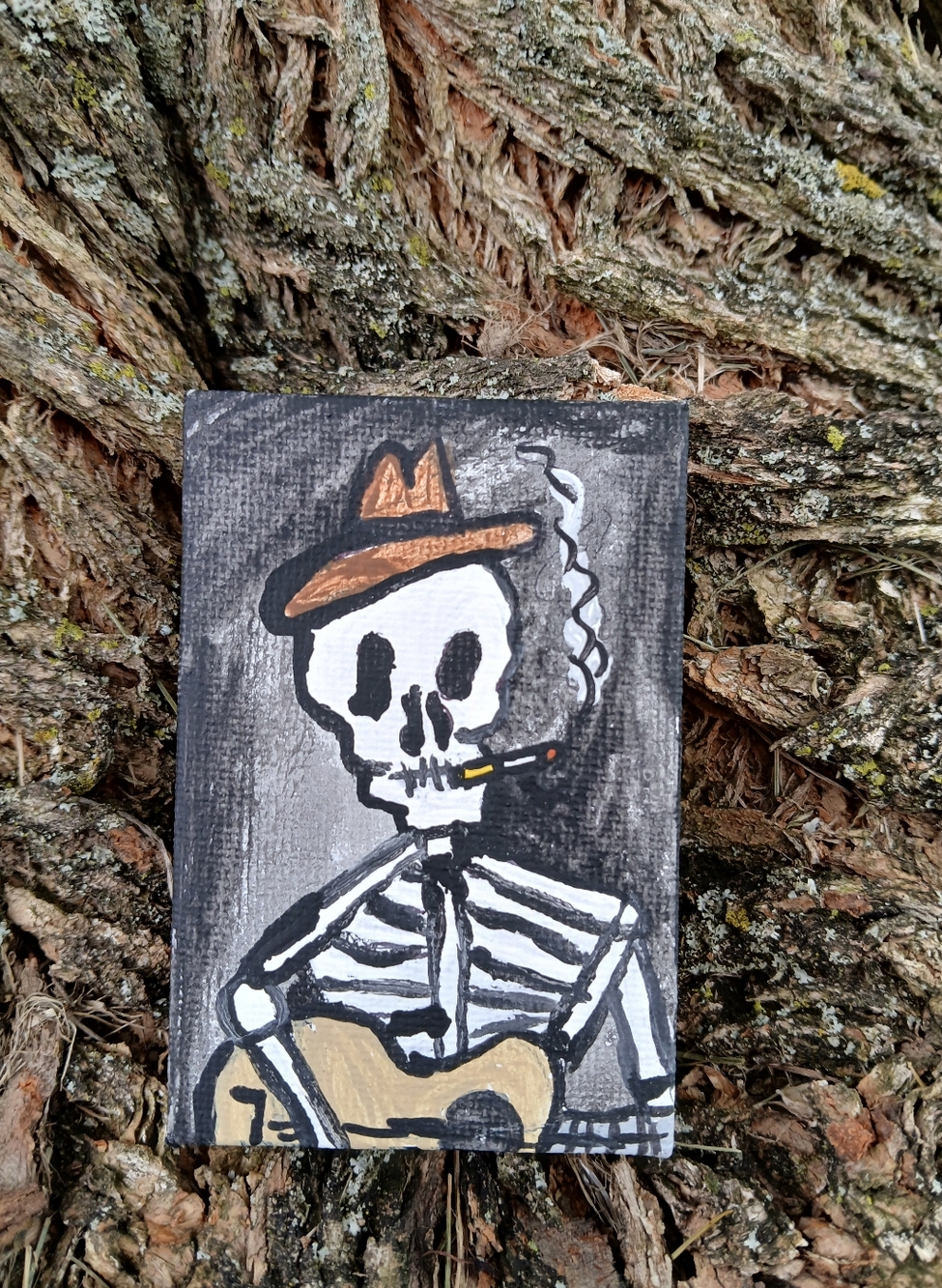 Skeleton Playing Guitar Painting